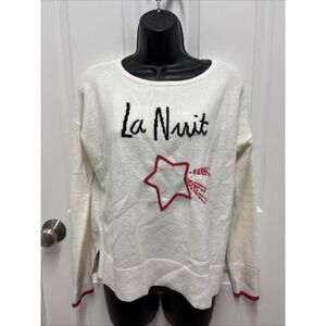 Loft La Nuit Soft Sweater White Black‎ Red Shooting Star Long Sleeve - Small